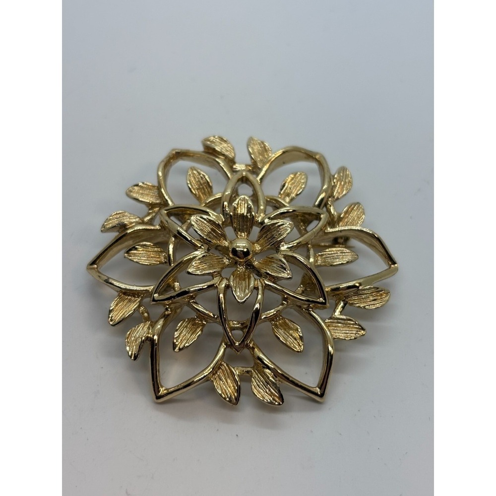 Vintage Sarah Coventry Brooch Gold Floral Layered Statement Boho Cottagecore